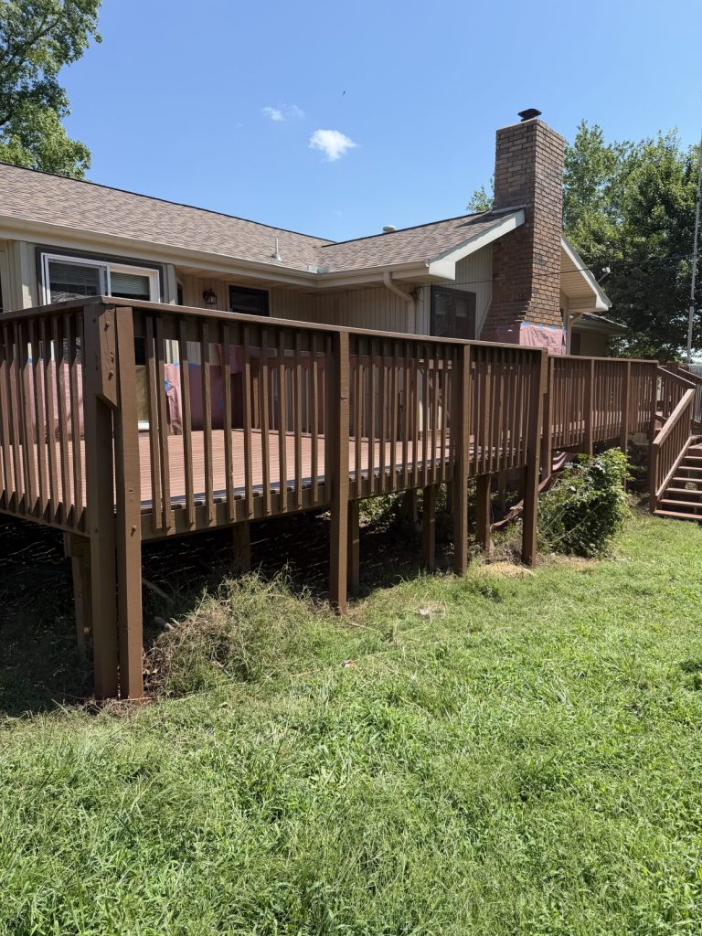 Home exterior with stained deck